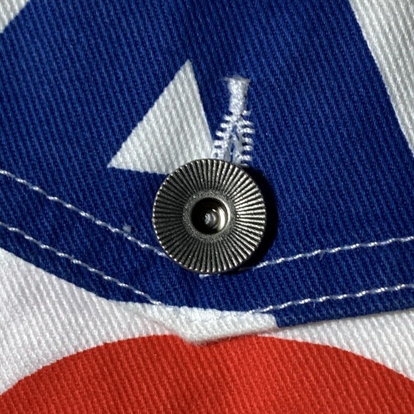 Desigual Multicolor Logo Print White Denim Jean Jacket L Graphic Button Front - Picture 4 of 16